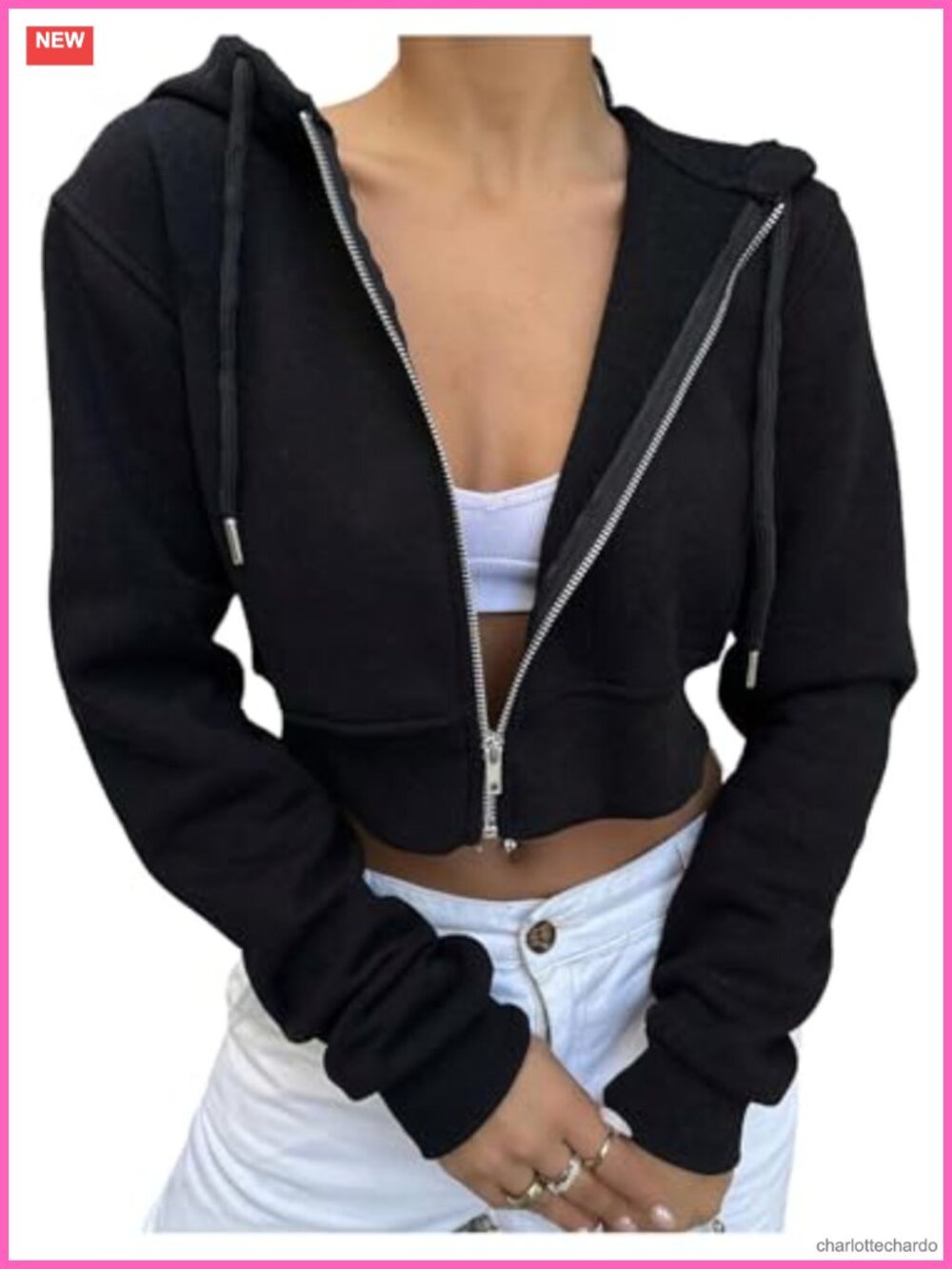 Zip Up Cropped Hoodie Drawstring Long Sleeve Crop Sweatshirt
